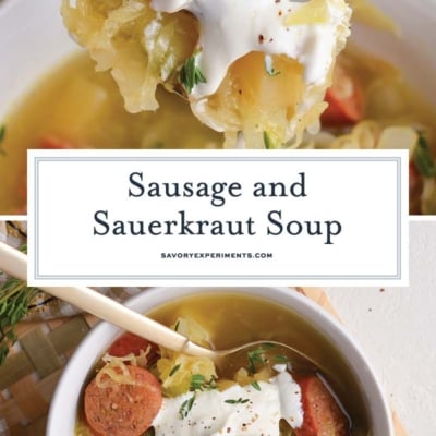 collage of sausage and sauerkraut soup