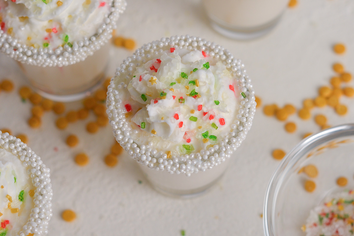 close up overhead shot of sugar cookie shots