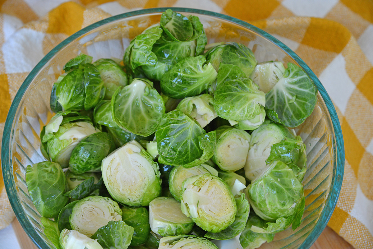 bowl of cut brussel sprouts