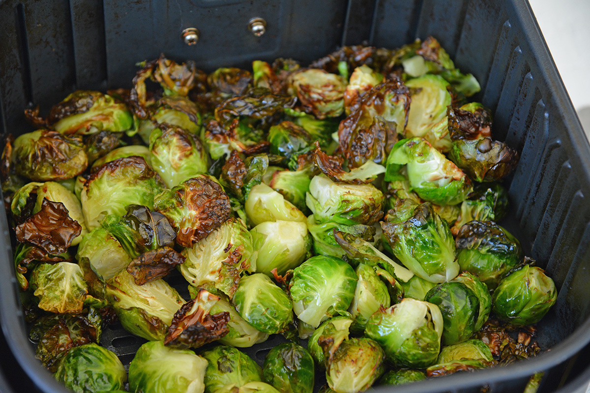 brussels sprouts in an air fryer basket