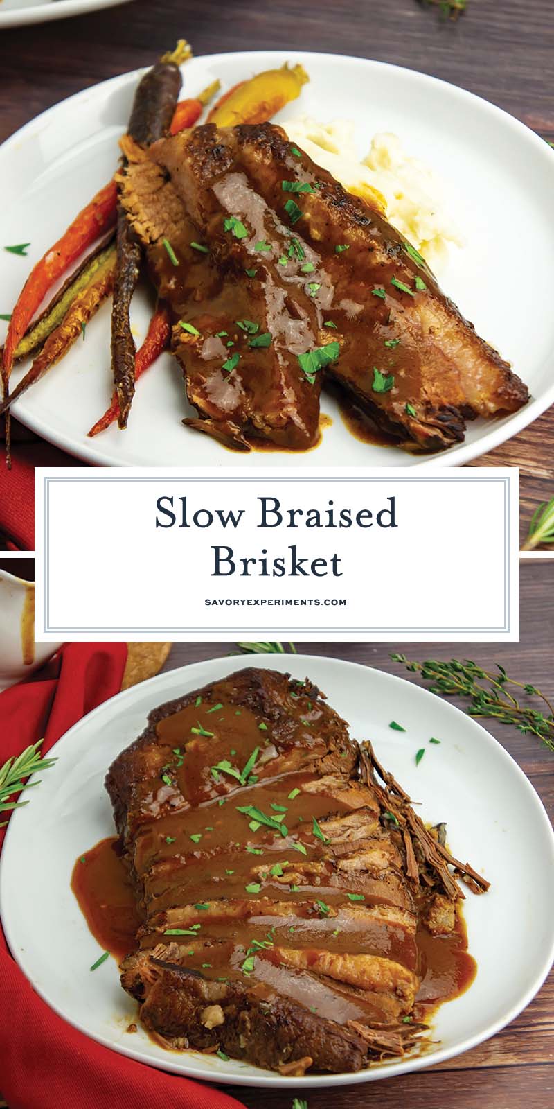 collage of slow braised brisket