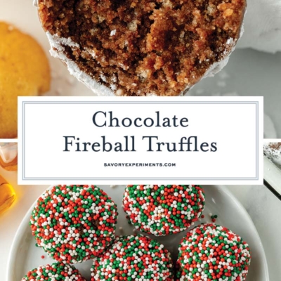 collage of chocolate fireball truffles