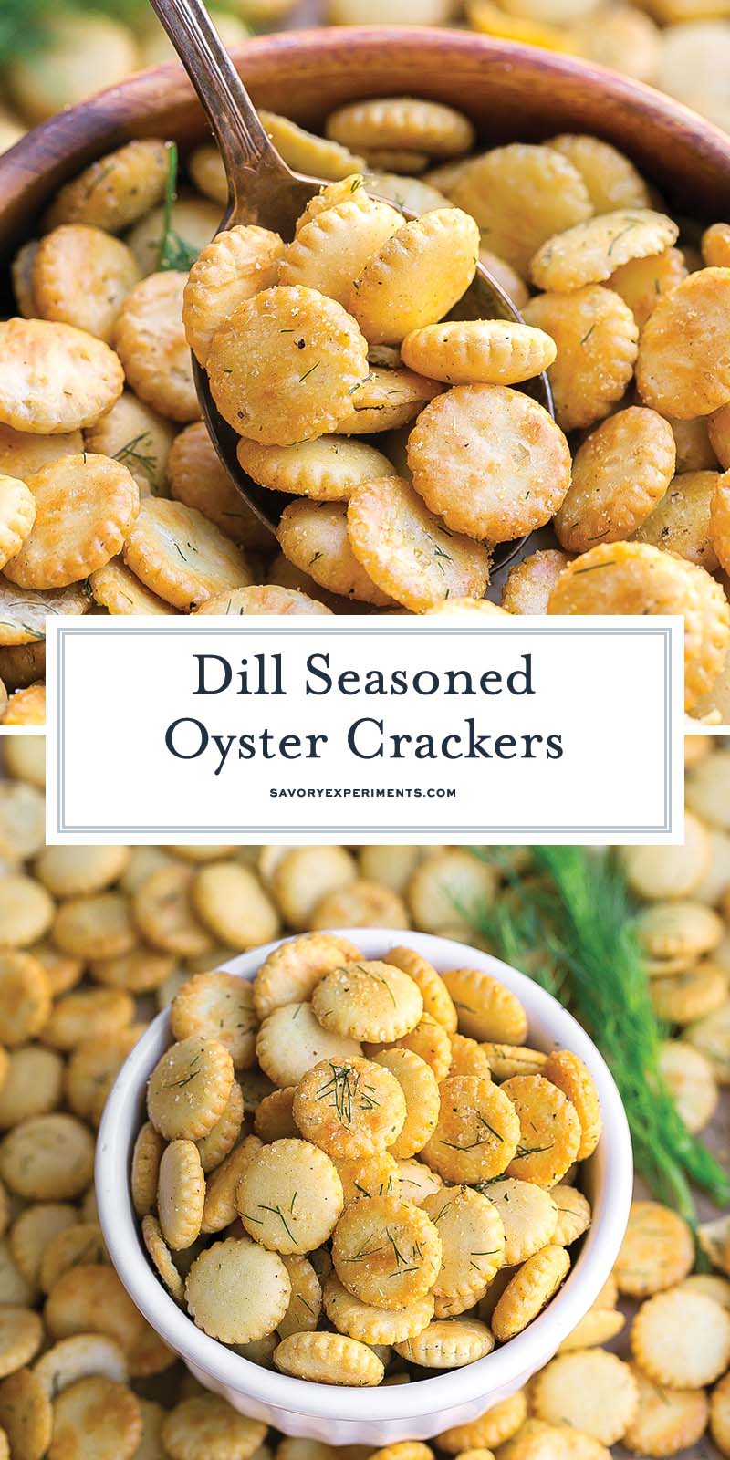 collage of dill seasoned oyster crackers