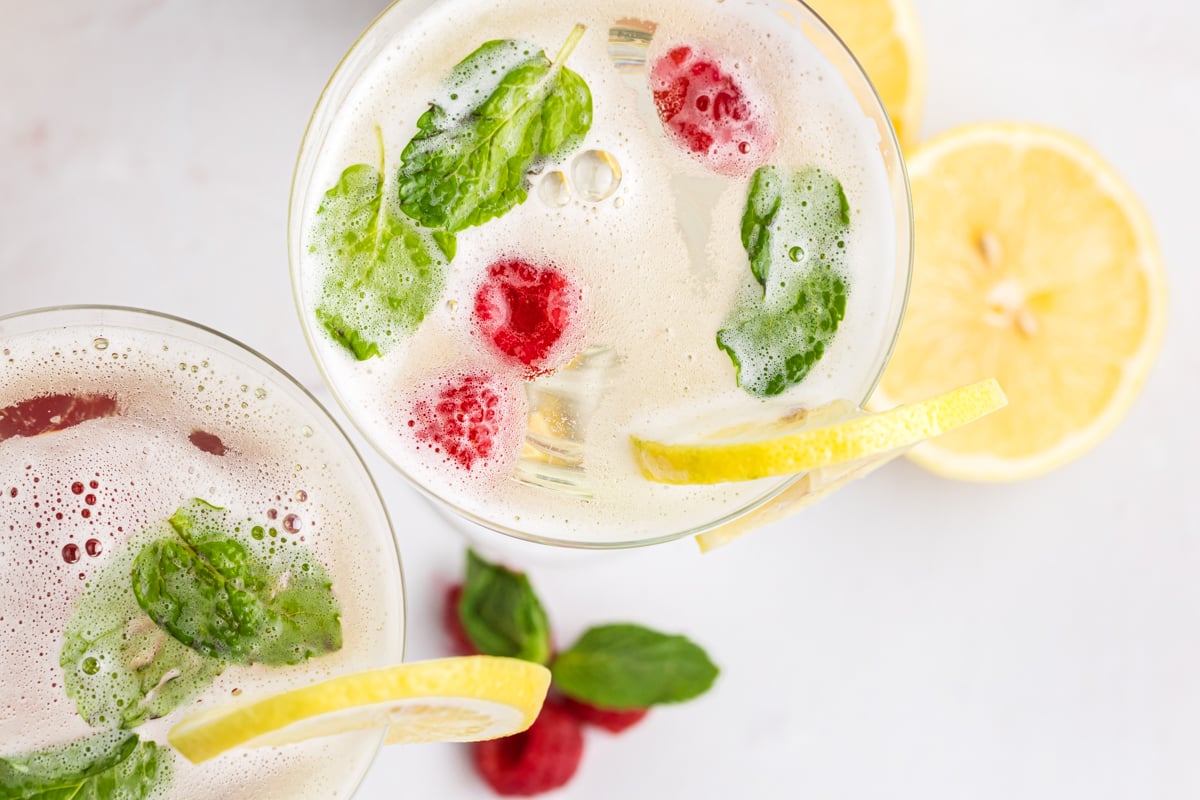 overhead shot of elderflower spritzers