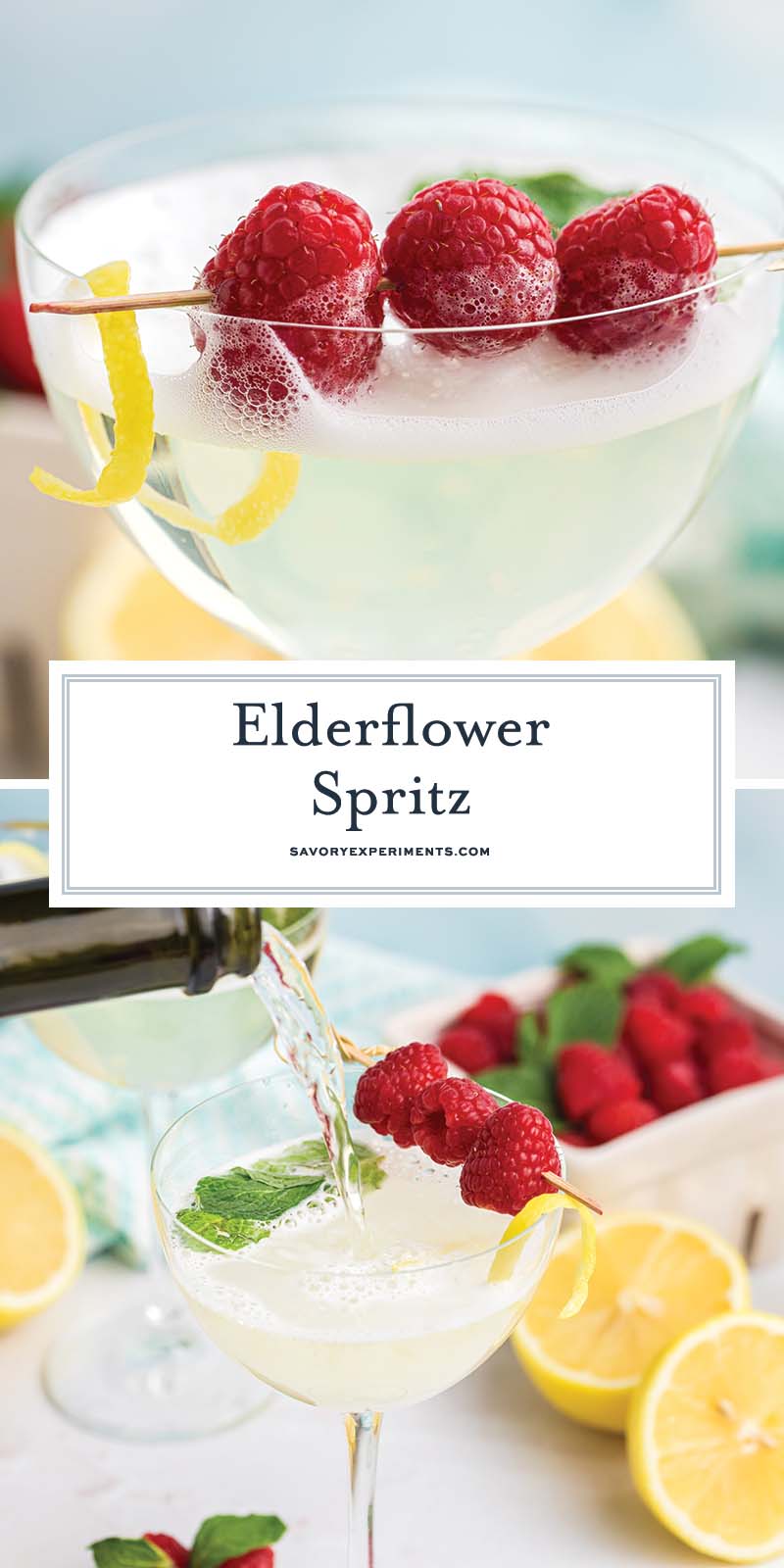 collage of elderflower spritz