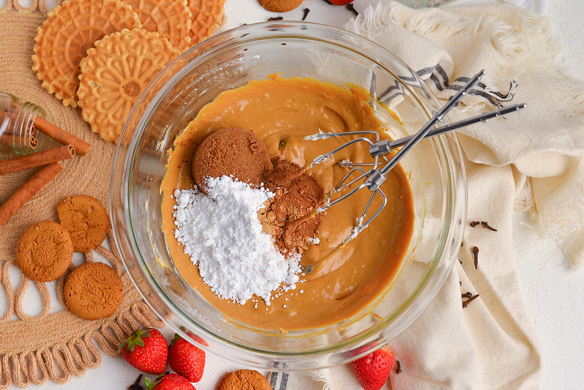 gingerbread dip ingredients in mixing bowl