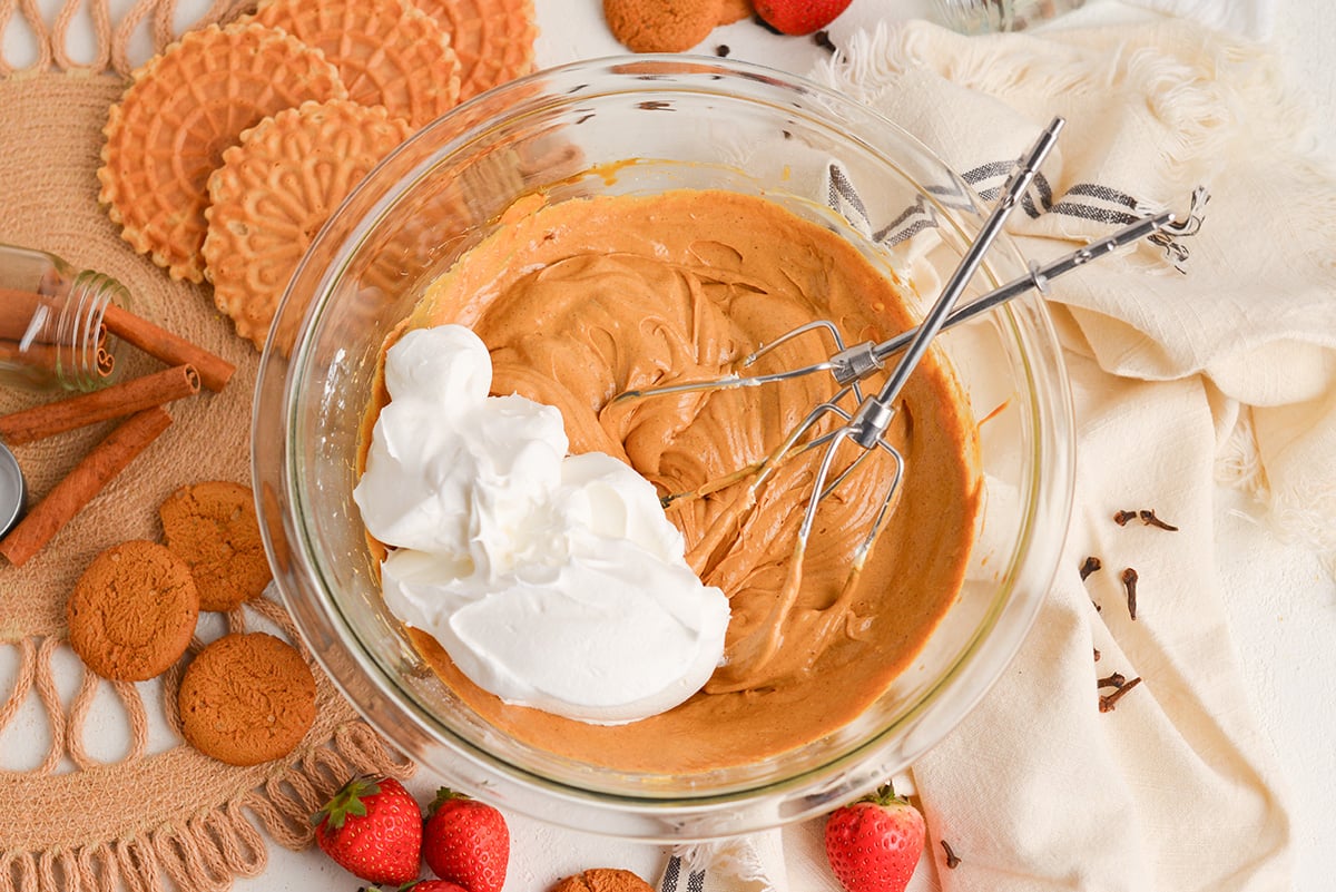 whipped cream added to gingerbread dip