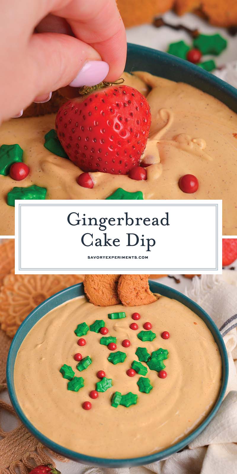 collage of gingerbread dip