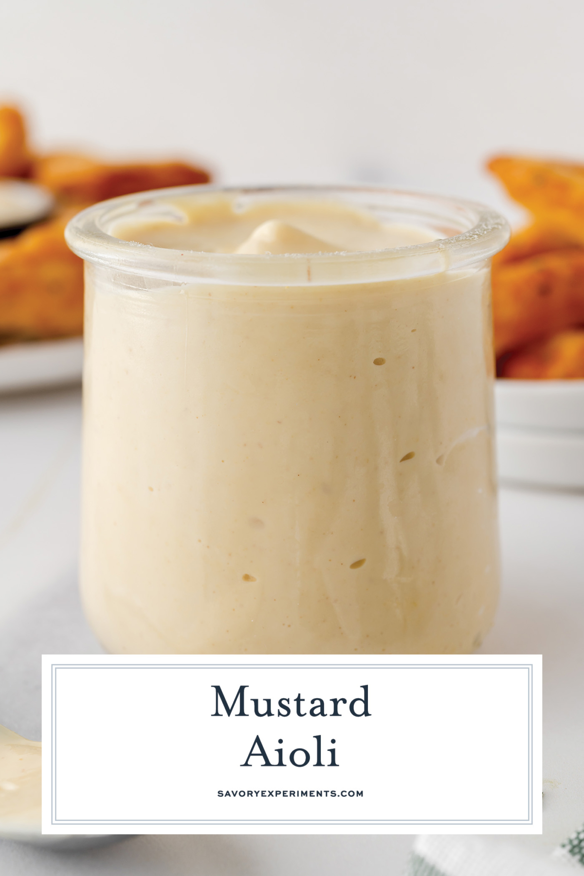 angled shot of jar of mustard aioli with text overlay