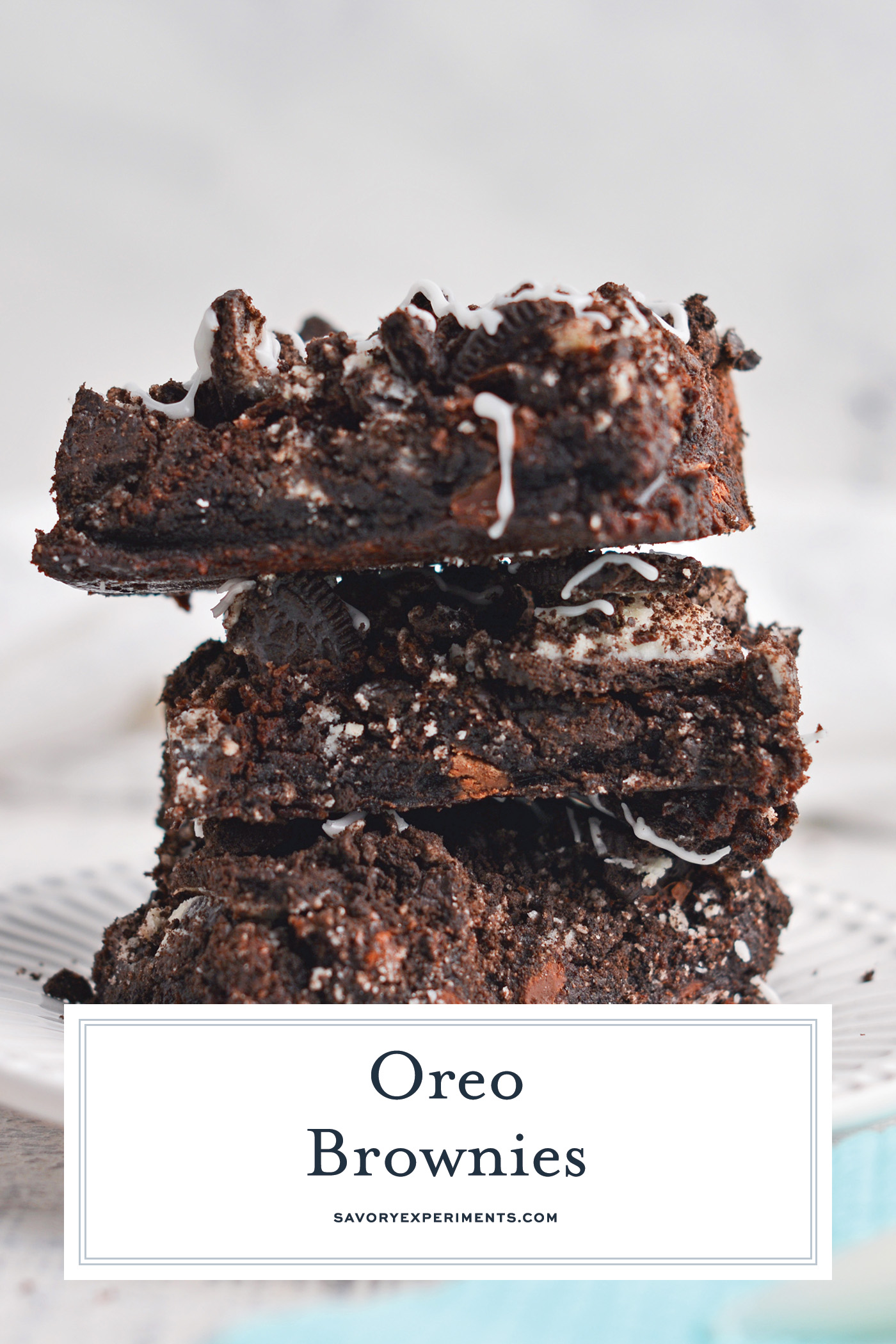 straight on shot of stack of brownies with text overlay