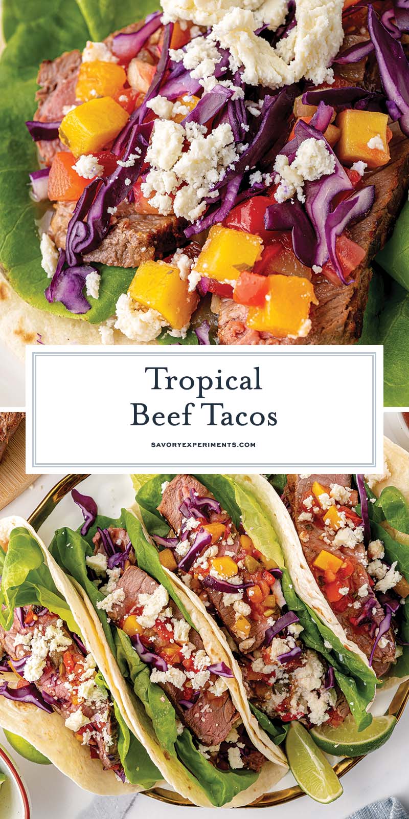 collage of tropical beef tacos