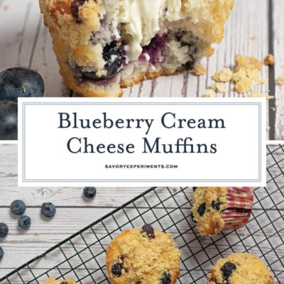 collage of blueberry cream cheese muffins