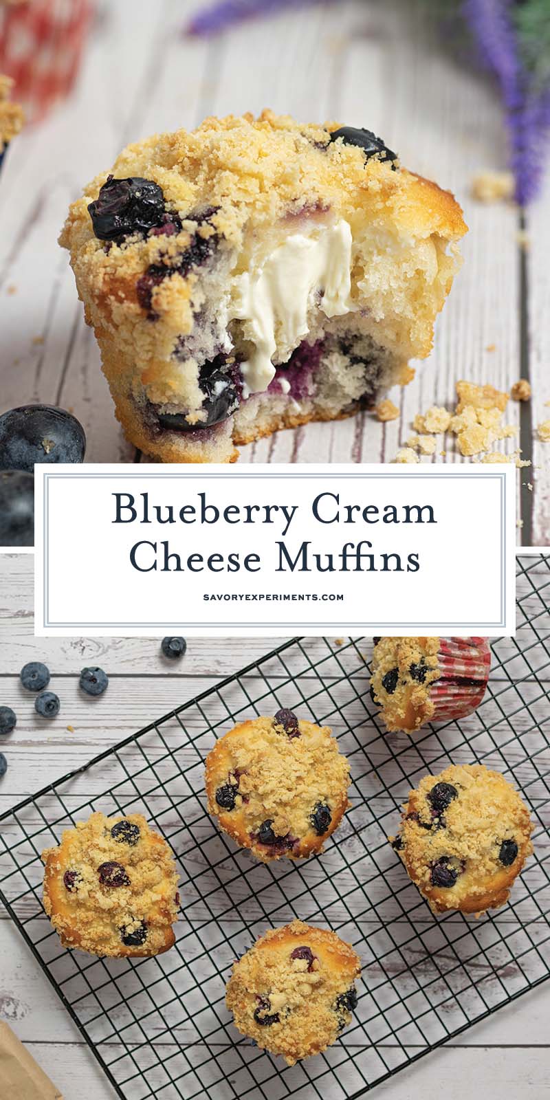 collage of blueberry cream cheese muffins