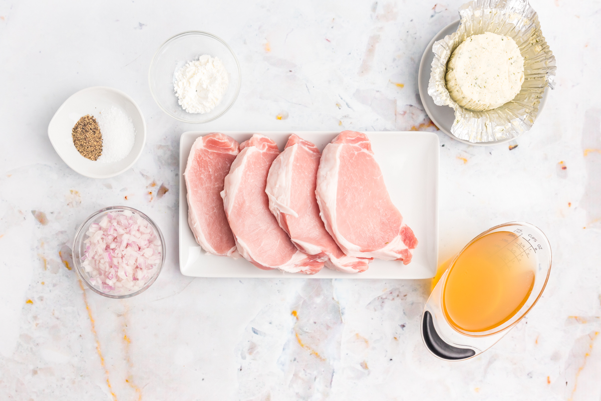 overhead shot of boursin pork chop ingredients