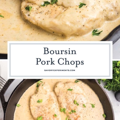 collage of boursin pork chops