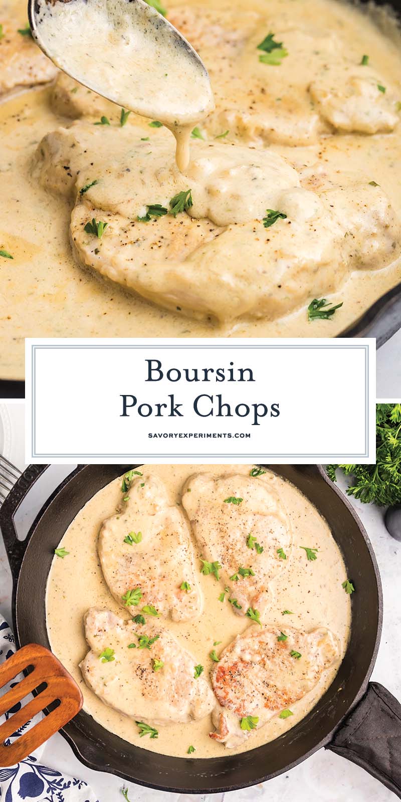 collage of boursin pork chops