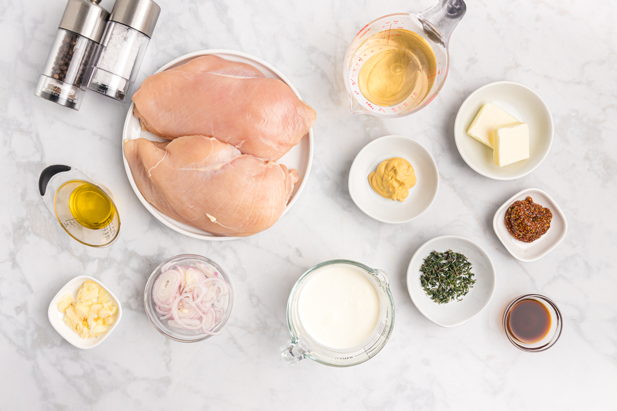 overhead shot of chicken dijon ingredients