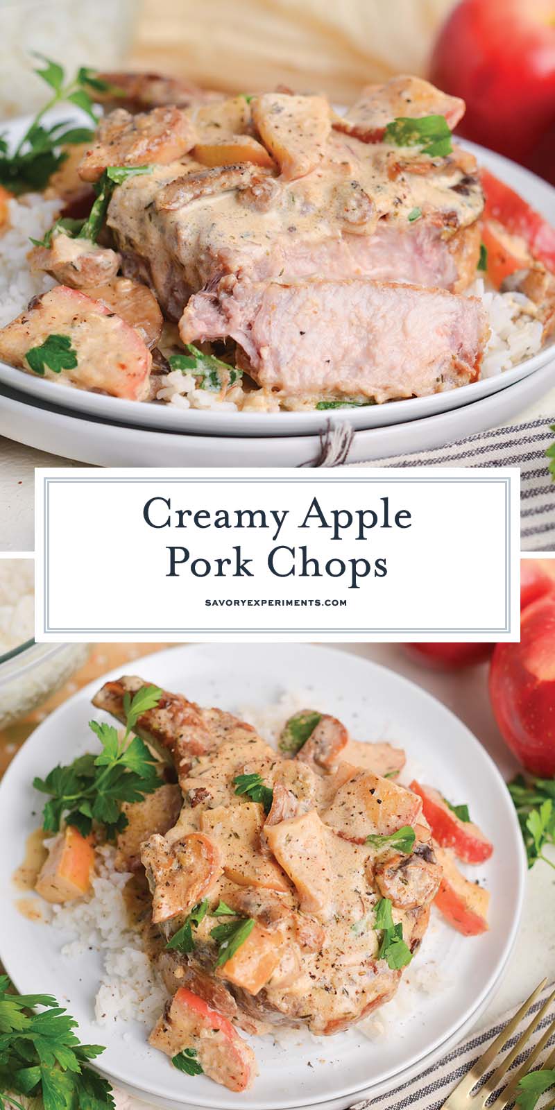 collage of creamy apple pork chops