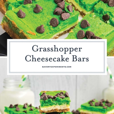 collage of grasshopper cheesecake bars