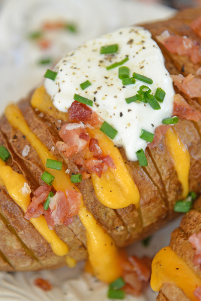 close up angled shot of hasselback potatoes