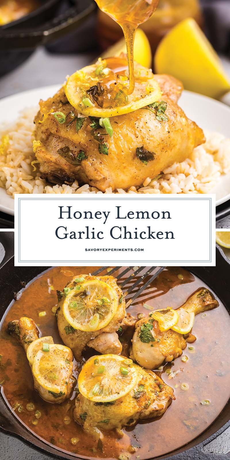 collage of honey lemon garlic chicken