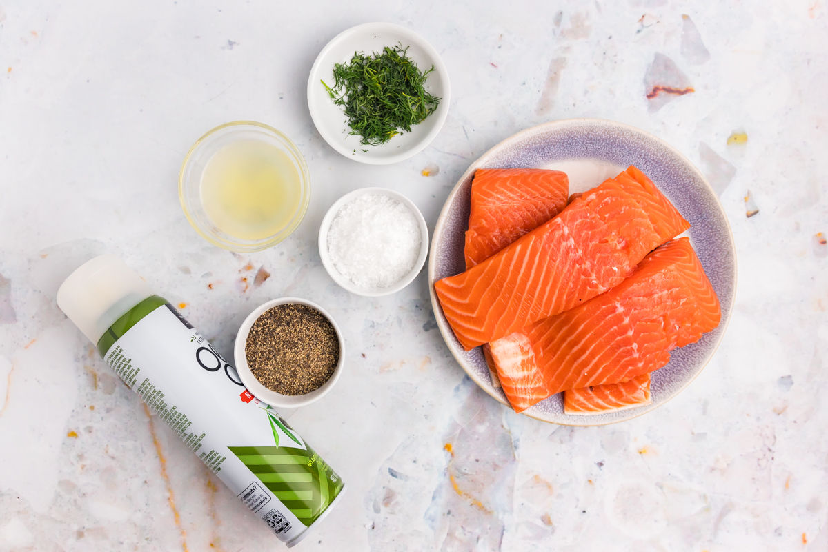 overhead shot of lemon dill salmon ingredients