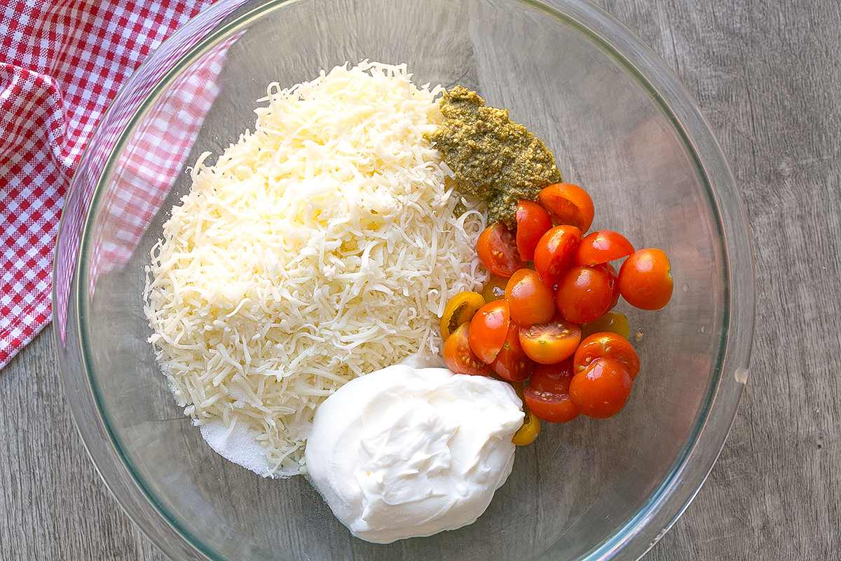 hot caprese dip ingredients in bowl