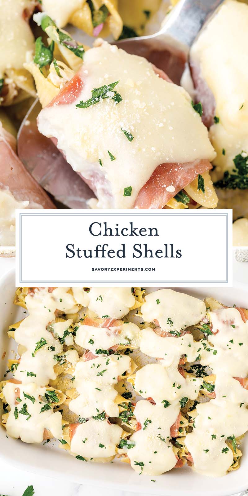 collage of chicken stuffed shells