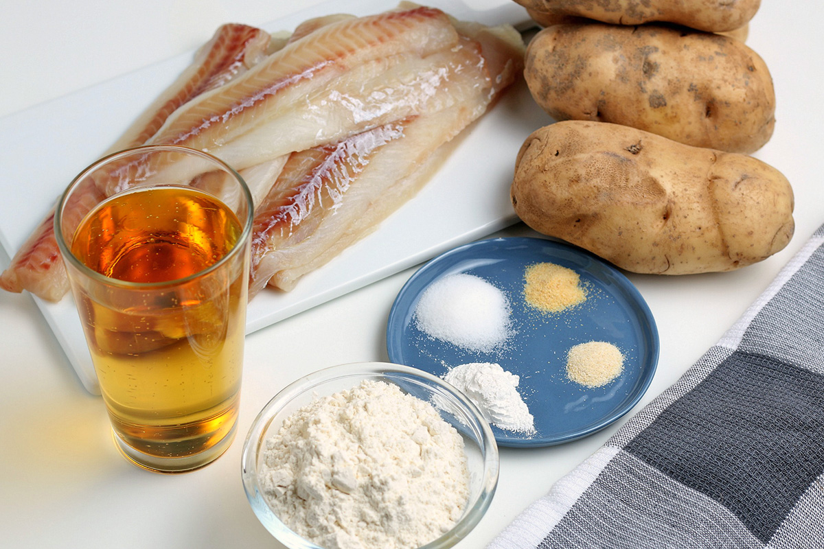 angled shot of fish fry batter ingredients