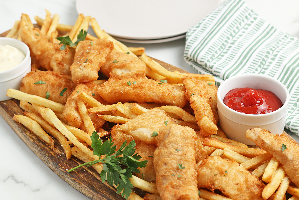 angled shot of platter of fish fry