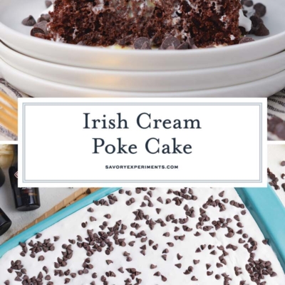 collage of irish cream poke cake