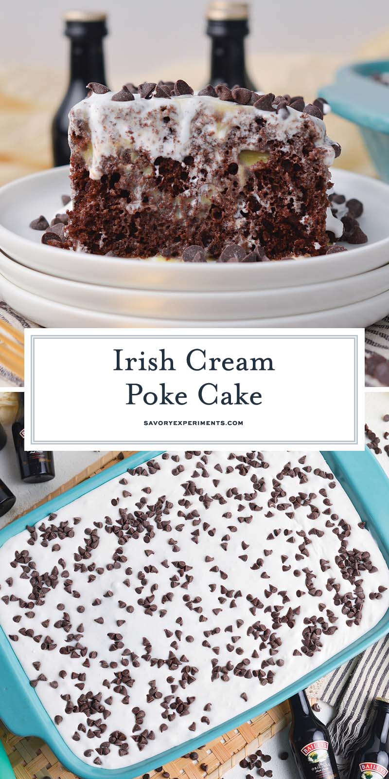 collage of irish cream poke cake