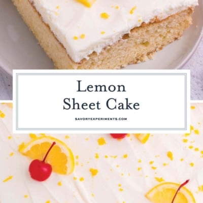 collage of lemon sheet cake