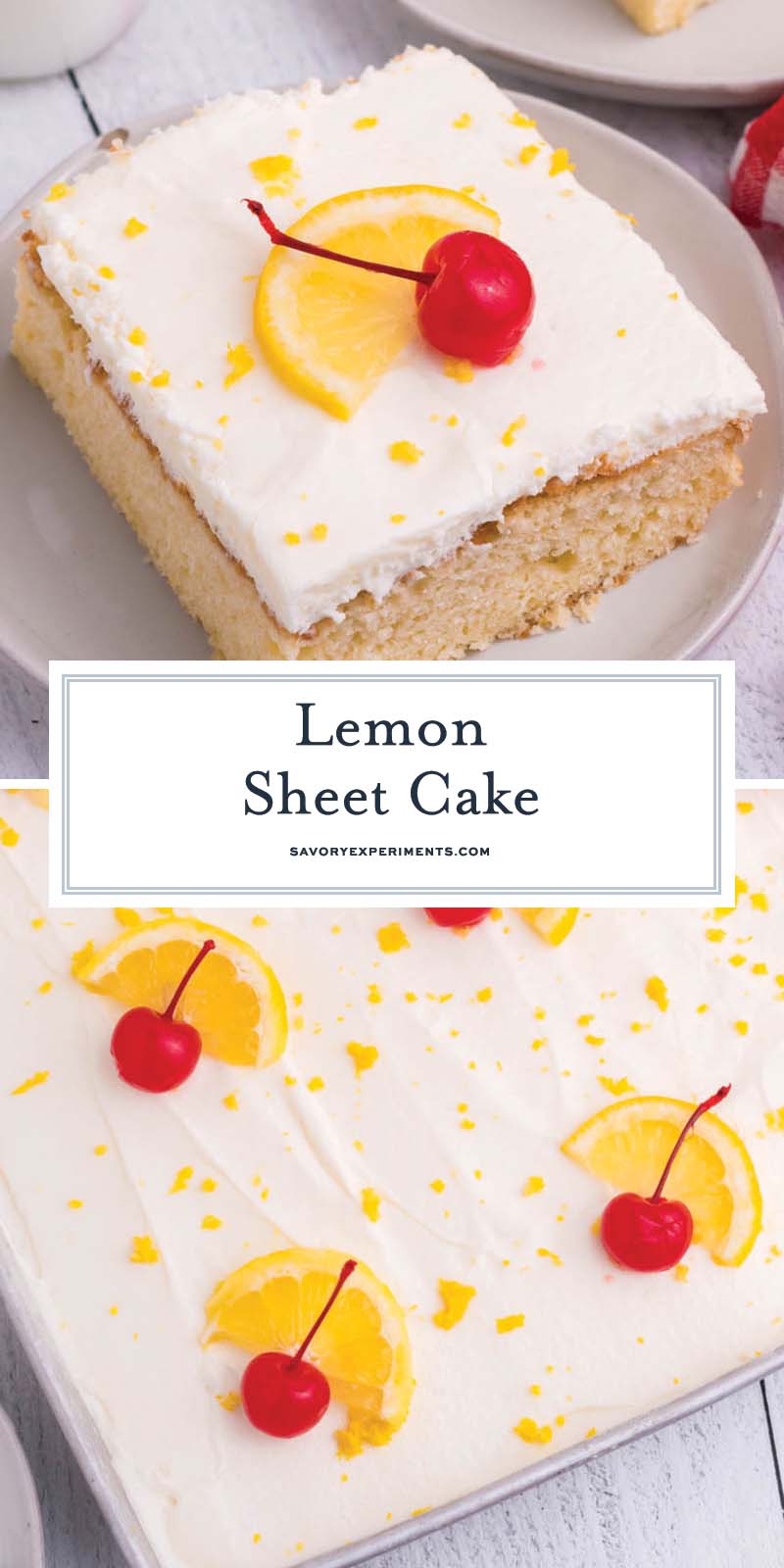 collage of lemon sheet cake