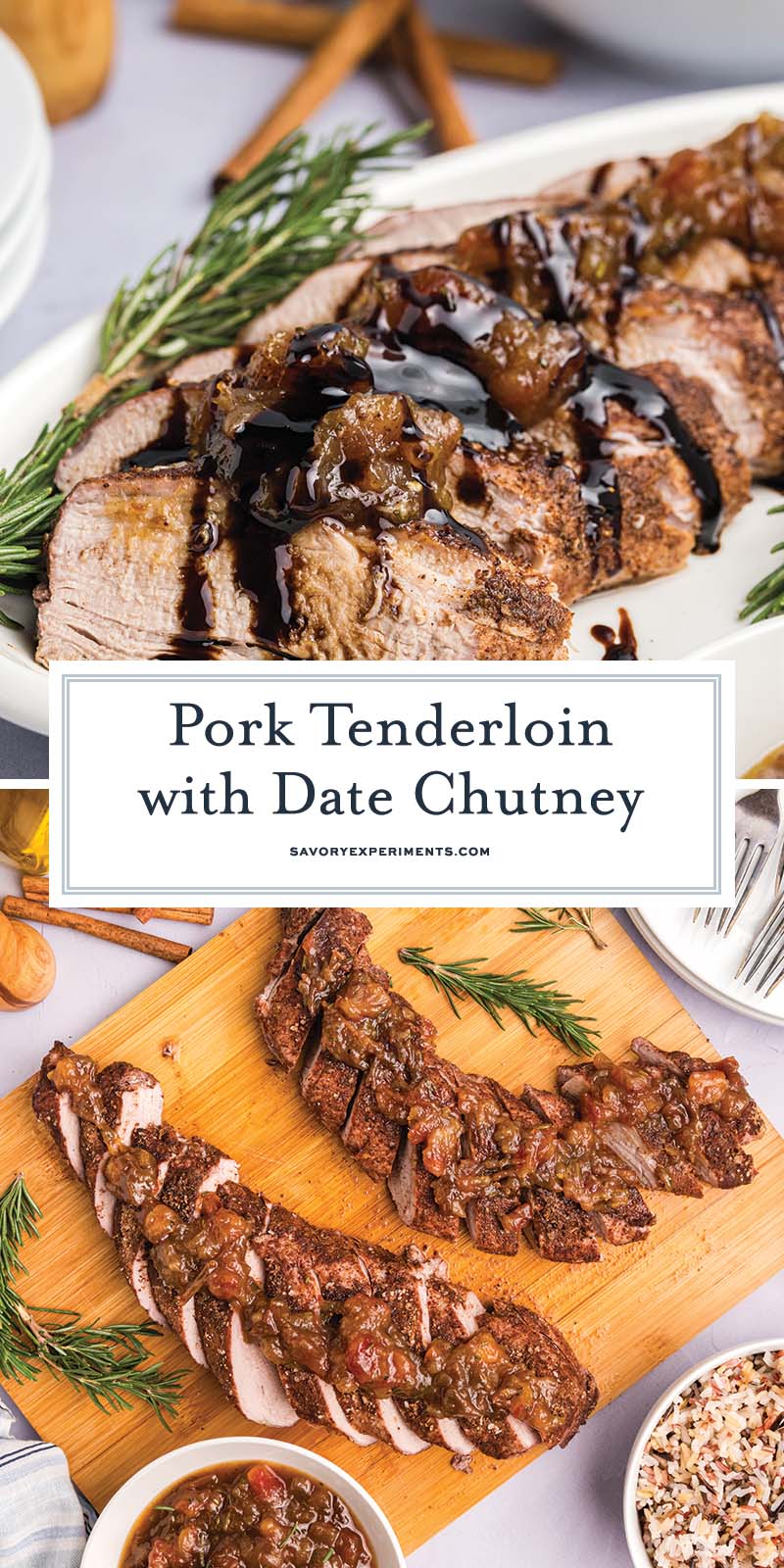 collage of pork tenderloin with date chutney