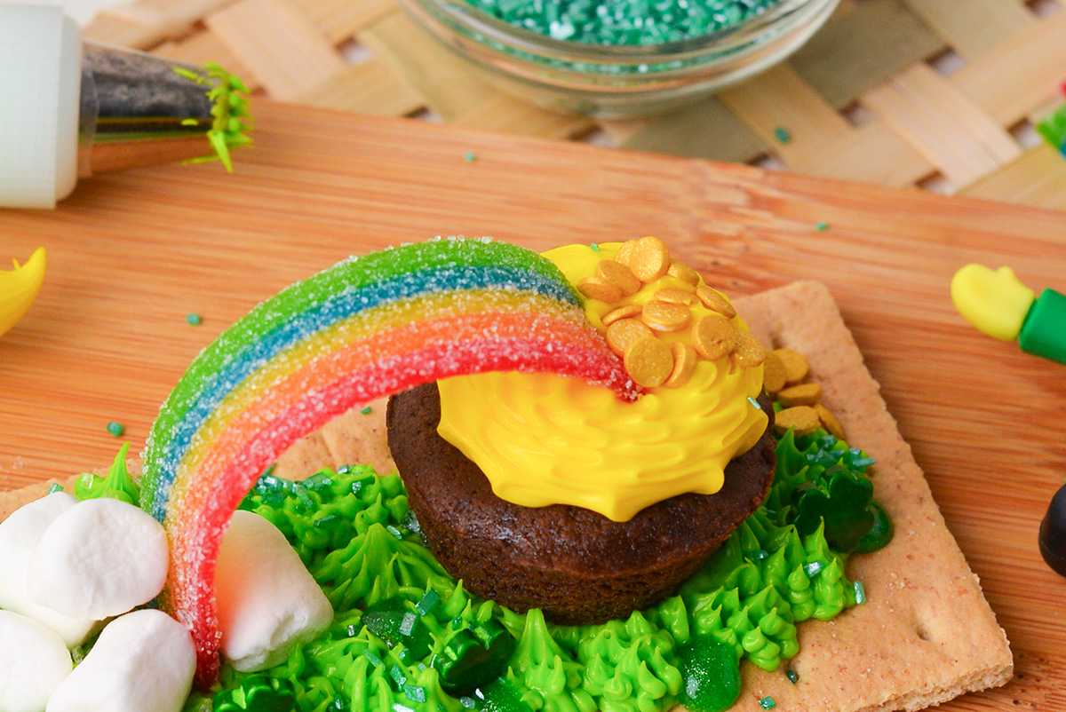 close up angled shot of pot of gold snack