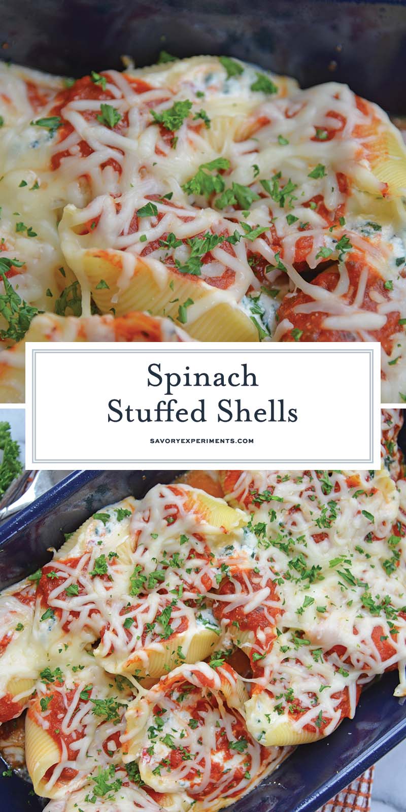 collage of spinach stuffed shells