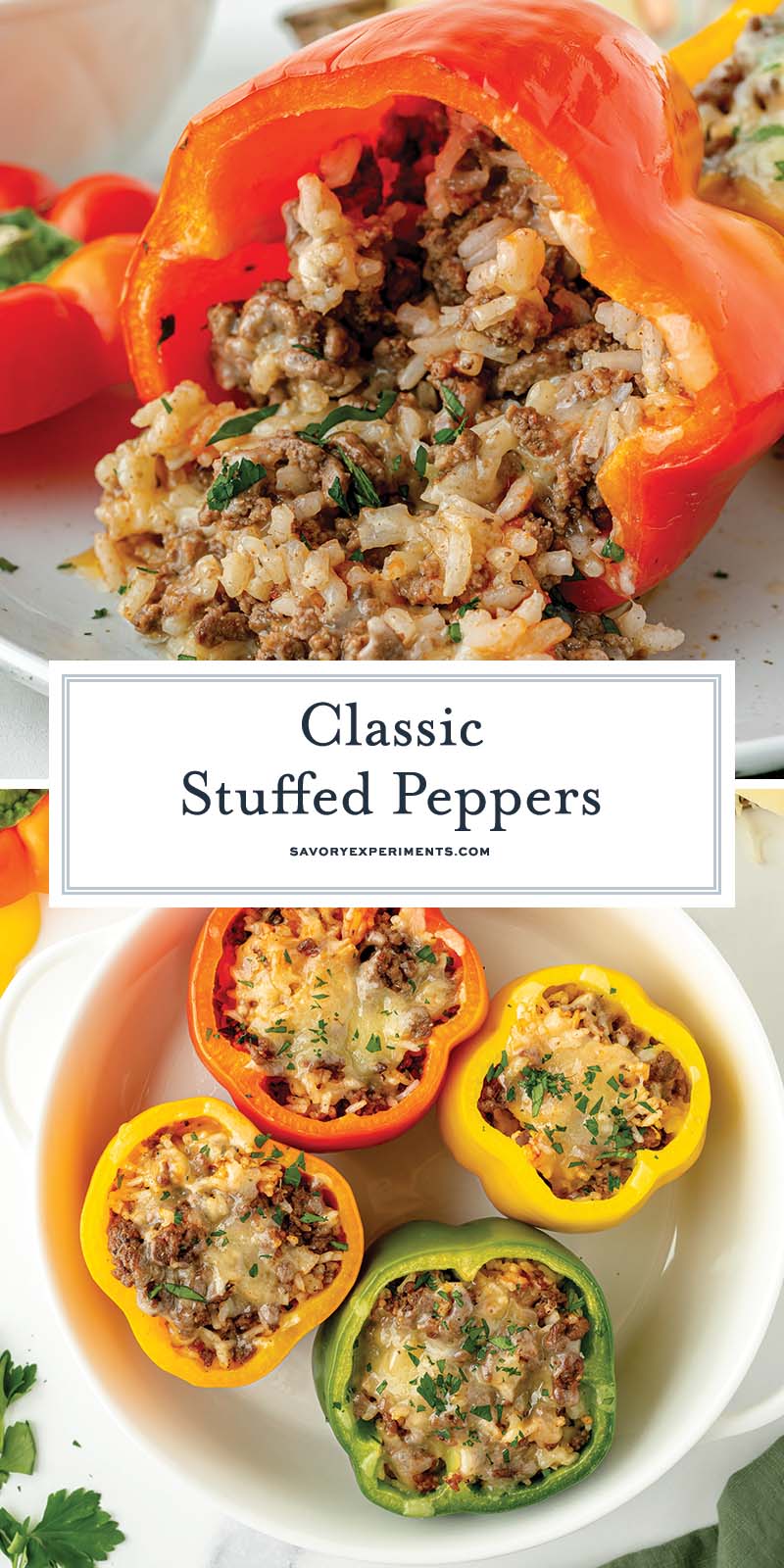 collage of classic stuffed peppers