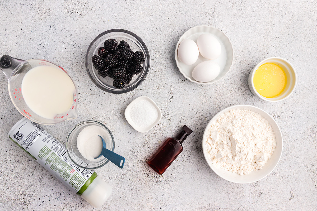 overhead shot of blackberry popover ingredients