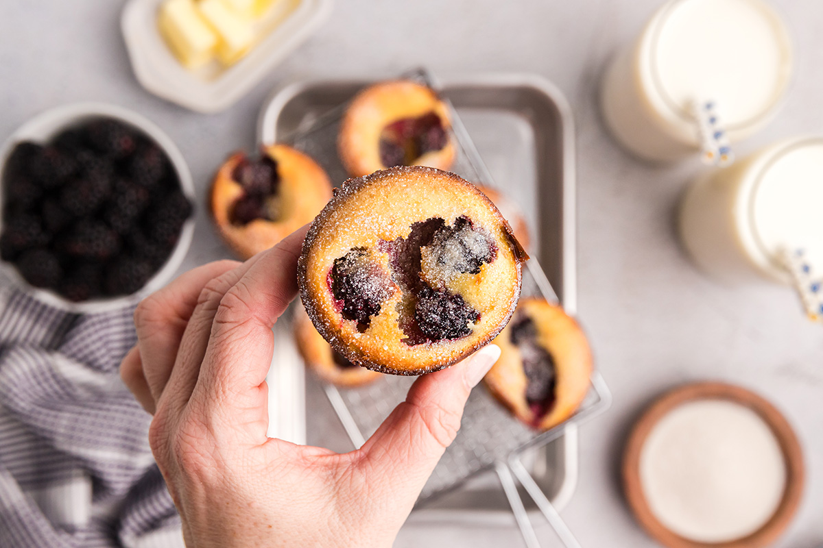 overhead shot of hand holding blackberry popover