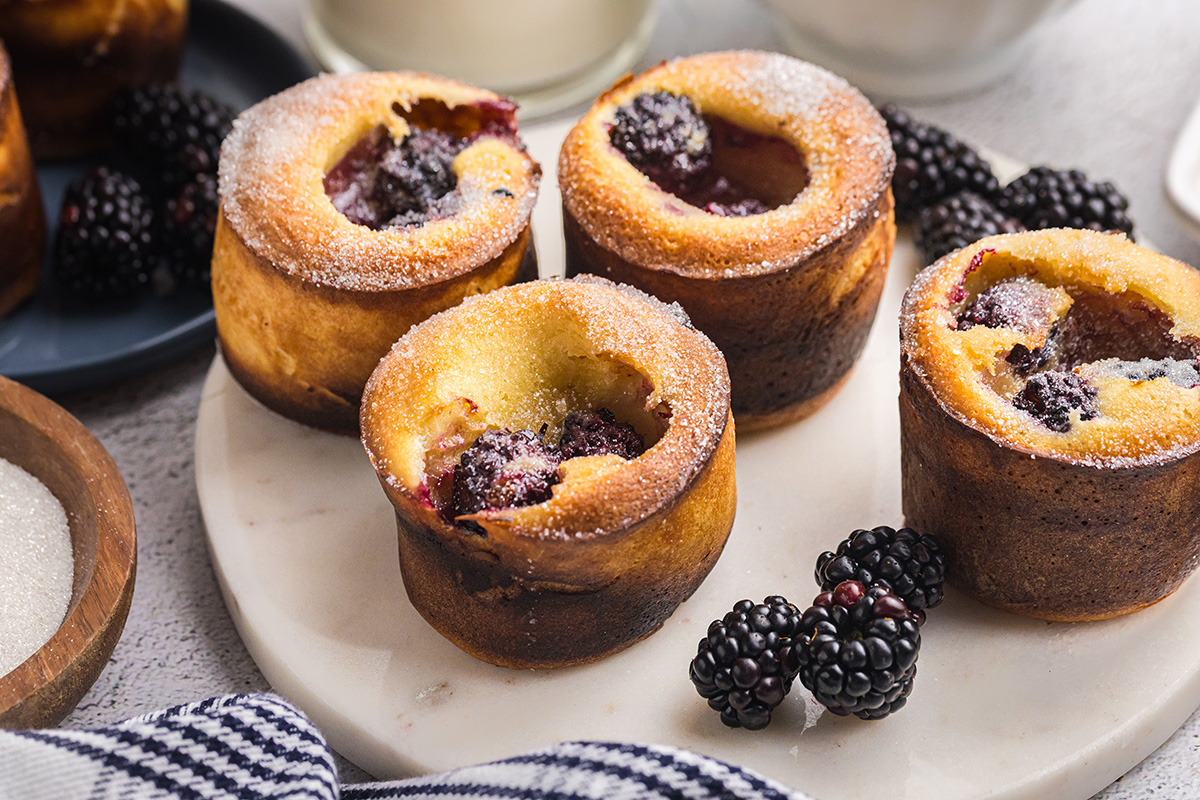 angled shot of tray of four popovers