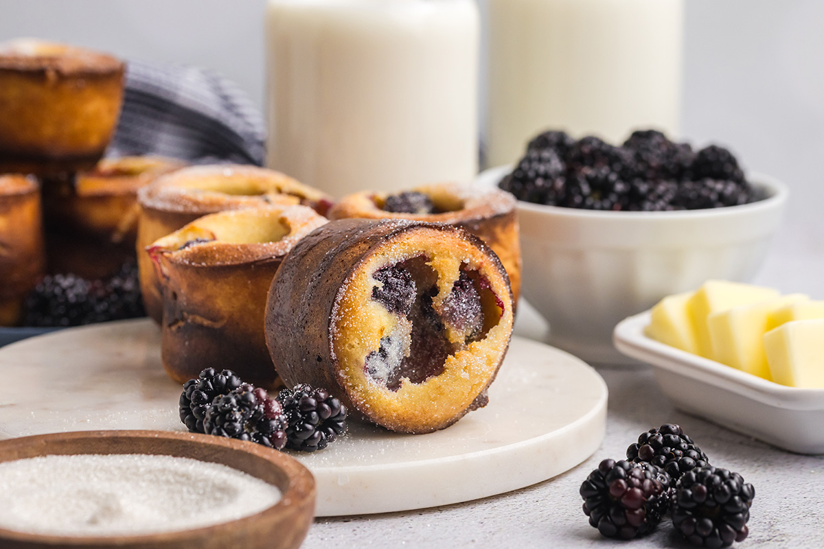 blackberry popovers on tray