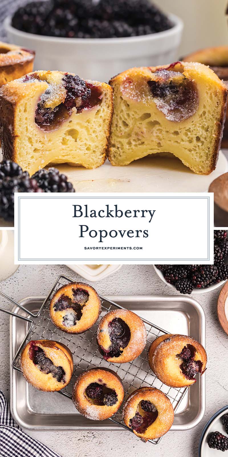 collage of blackberry popovers