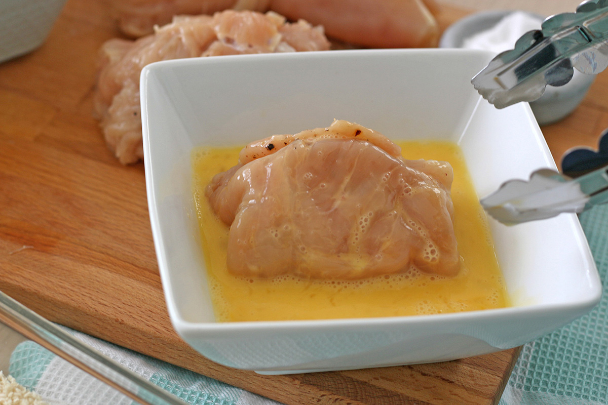 Chicken breast in egg wash