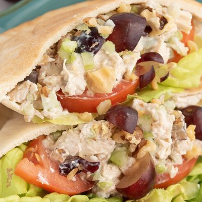 close up of chicken salad pitas