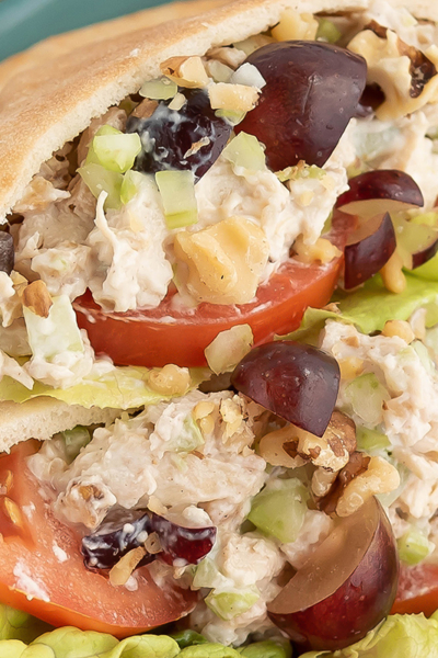 close up of chicken salad pitas