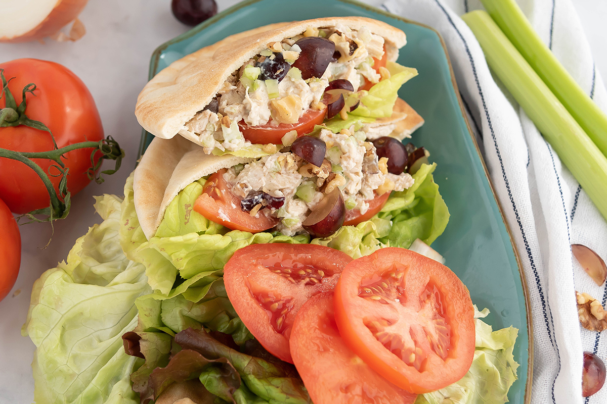 platter of chicken salad pitas