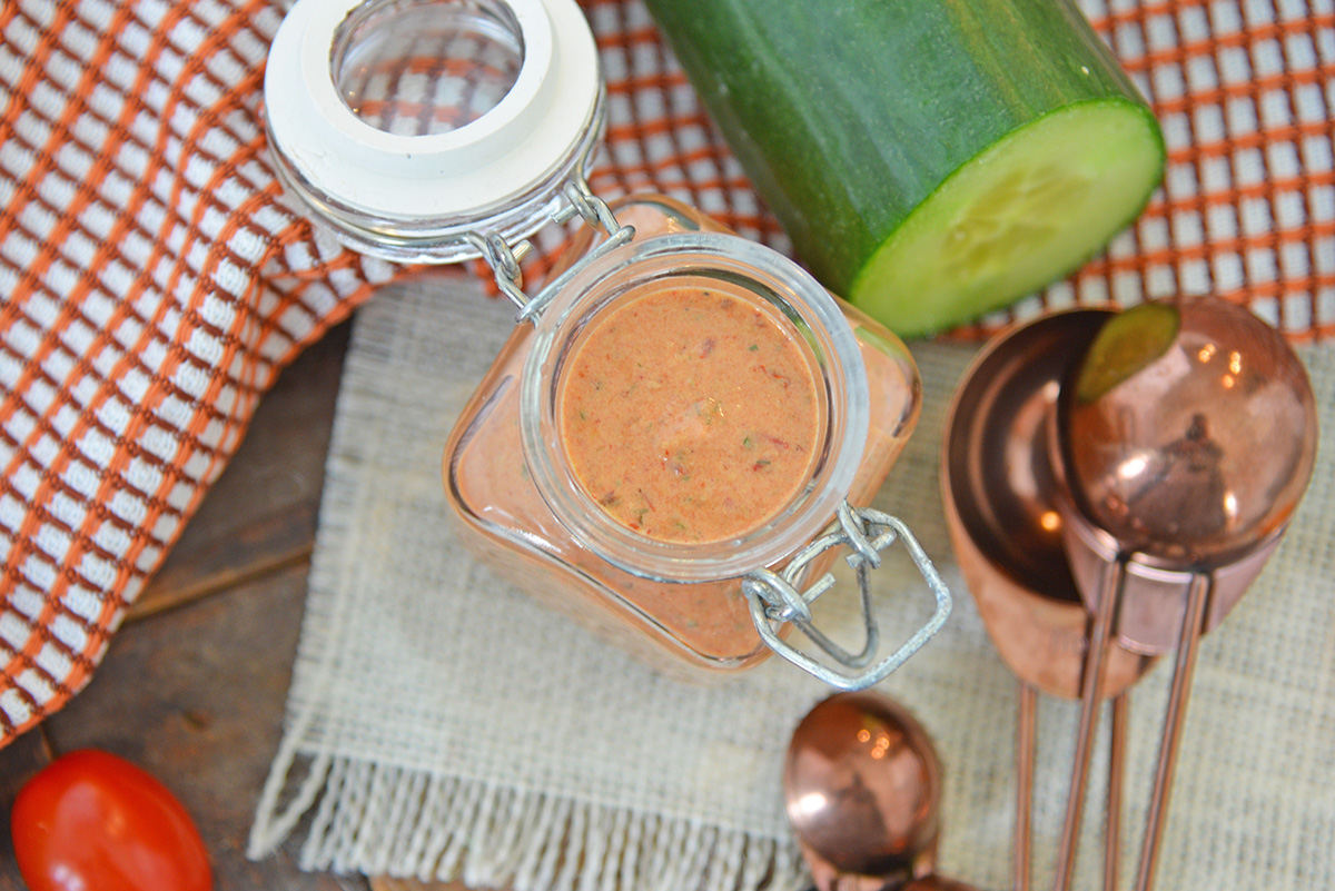 overhead shot of jar of chipotle ranch dressing