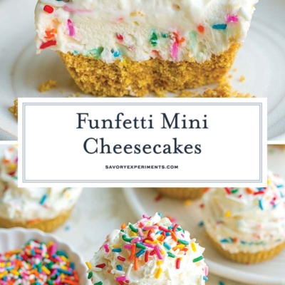 collage of mini funfetti cheesecakes