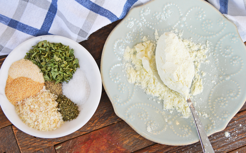 overhead shot of ranch dressing mix and dried buttermilk